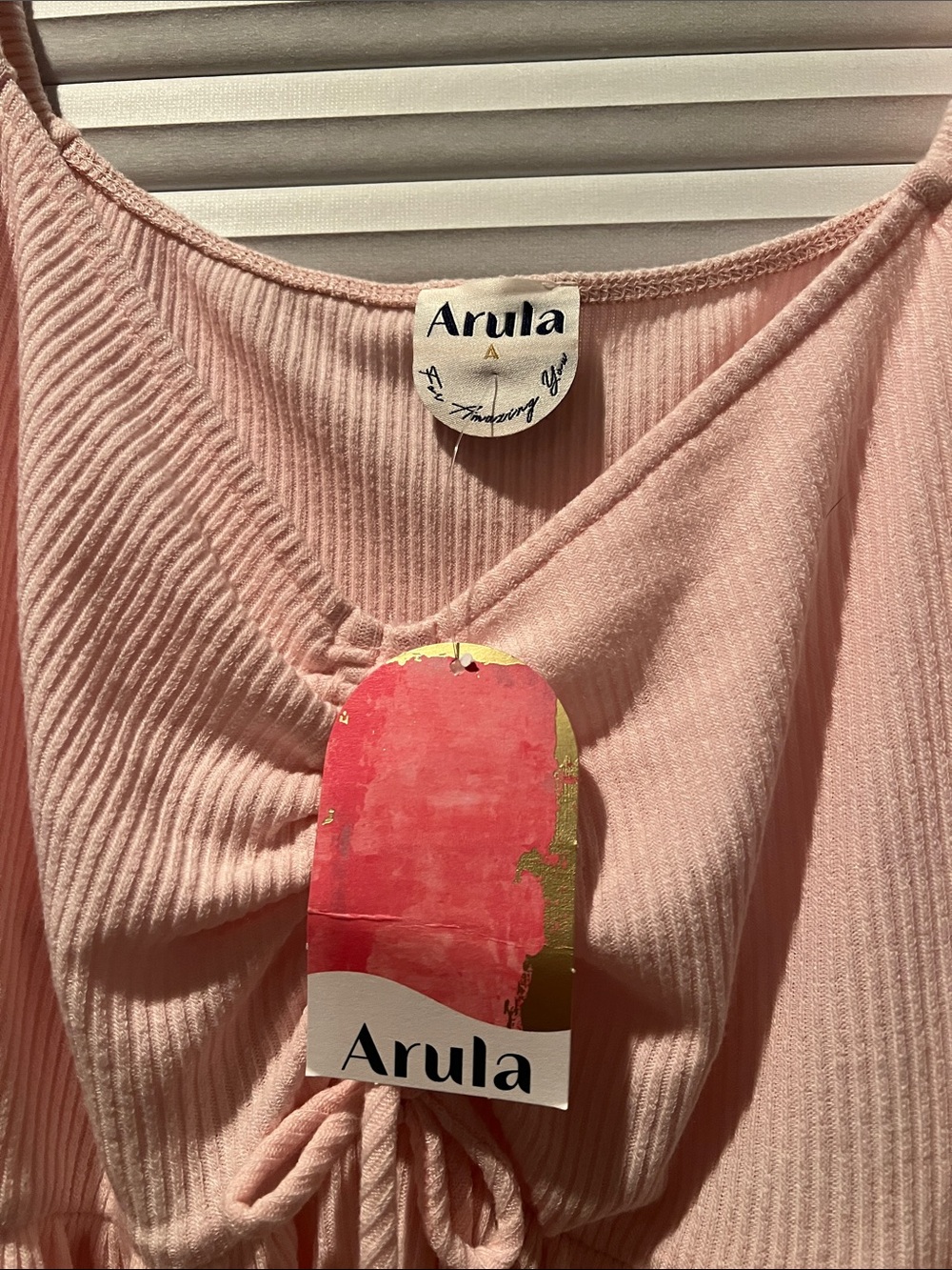 ARULA Blush Ribbed Drawstring Peplum Top - Picture 4 of 6